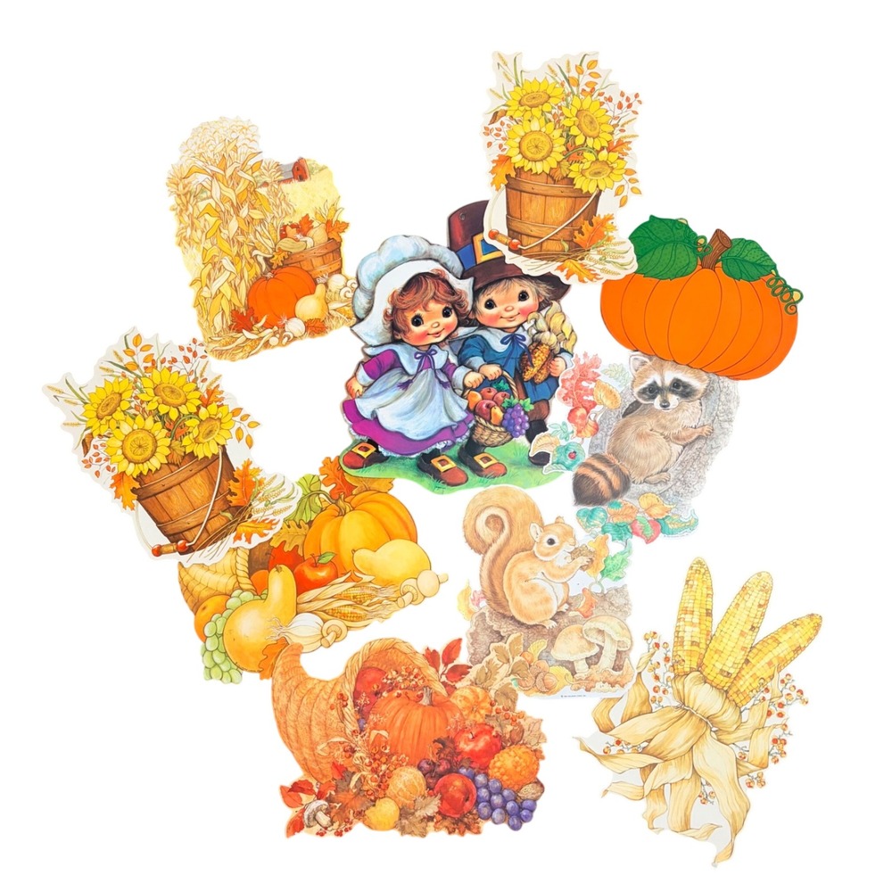 Vintage Hallmark Thanksgiving Die Cut Wall Decorations Fall Harvest Lot of 8